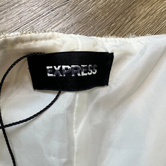 Express Shorts Women's 2 Tweed High Waist Metallic Gold Cream Disco Shimmer - Picture 8 of 10